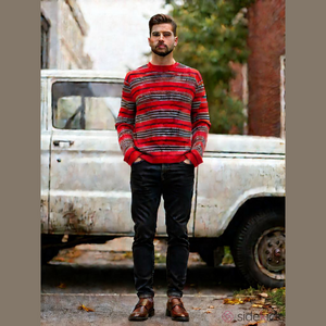 Nautica large men’s sweater striped red gray Y2K retro Mr. Roger’s